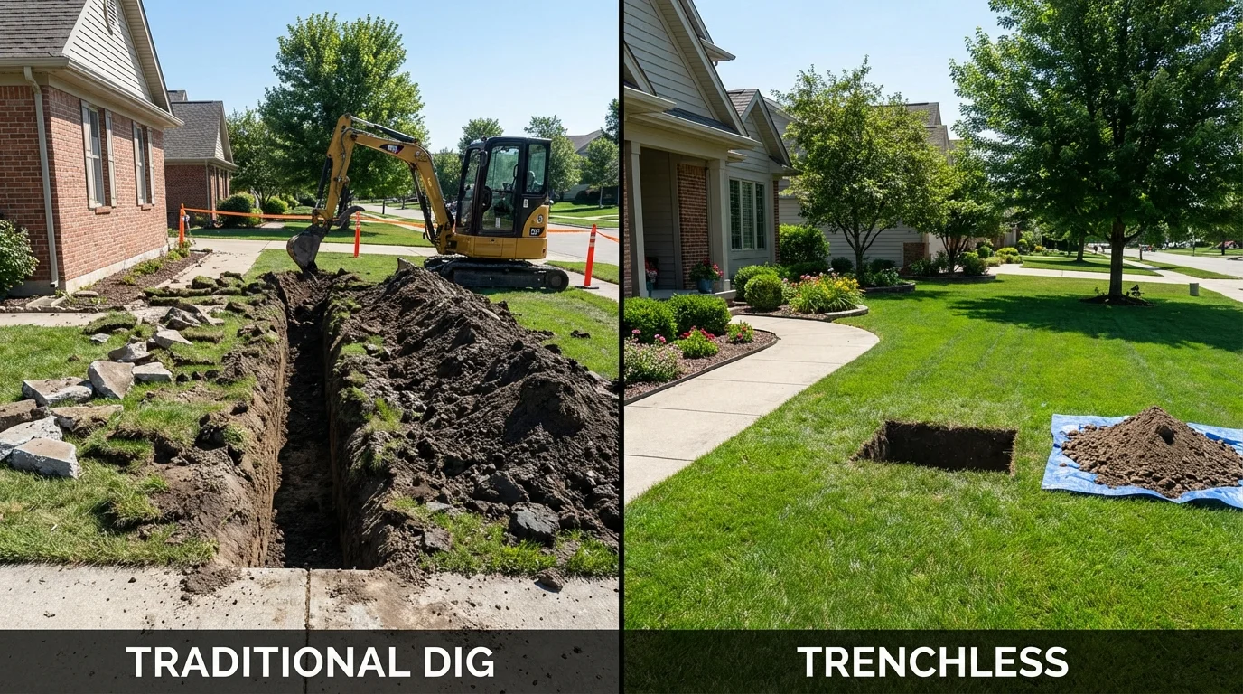 Trenchless sewer repair with minimal yard damage versus traditional excavation in Drumright, OK
